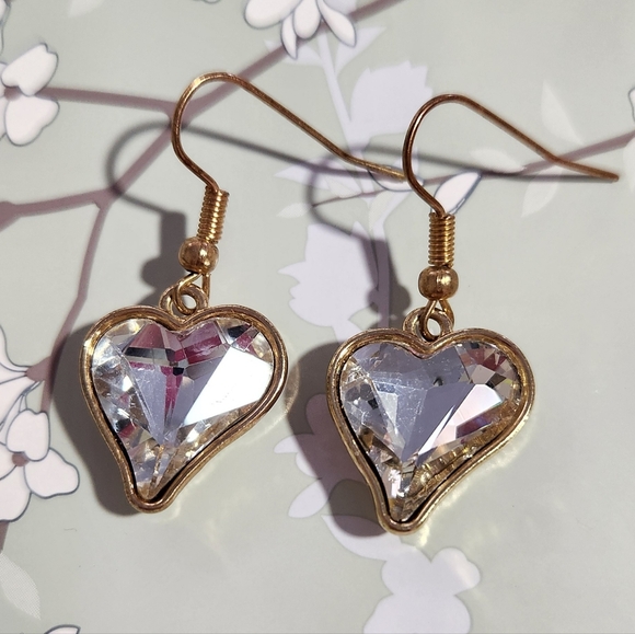 Heart Fish Hook Gold Color Dangle Earrings - Picture 3 of 3